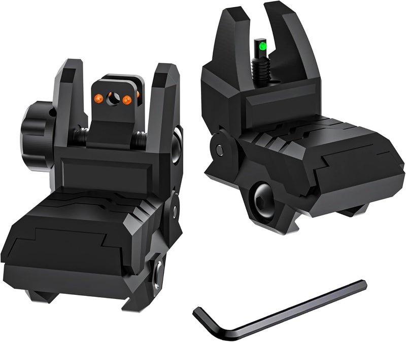 JORMIX Folding Fiber Optic Sights Flip Up Sights Front and Rear Back up Sights for Picatinny Weaver Rails with Red Green Full Dots Polymer - Image 1